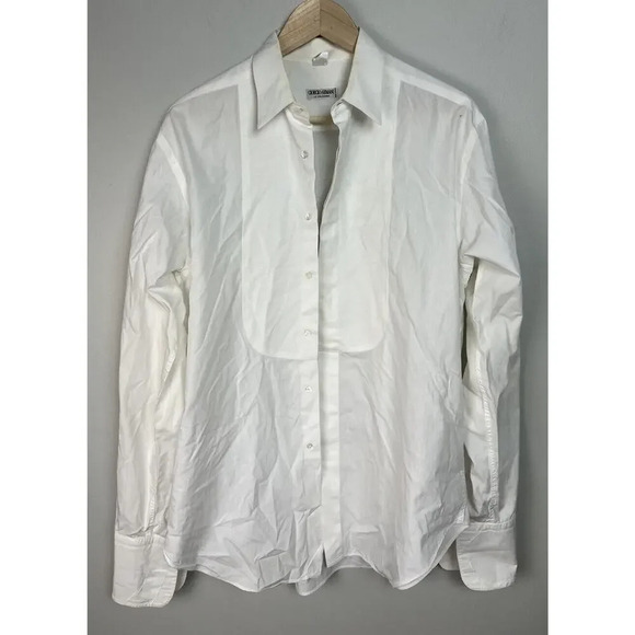Giorgio Armani Le Collezioni Tuxedo Bib Long Sleeve Button Down Shirt 15.5/39 - Picture 1 of 11